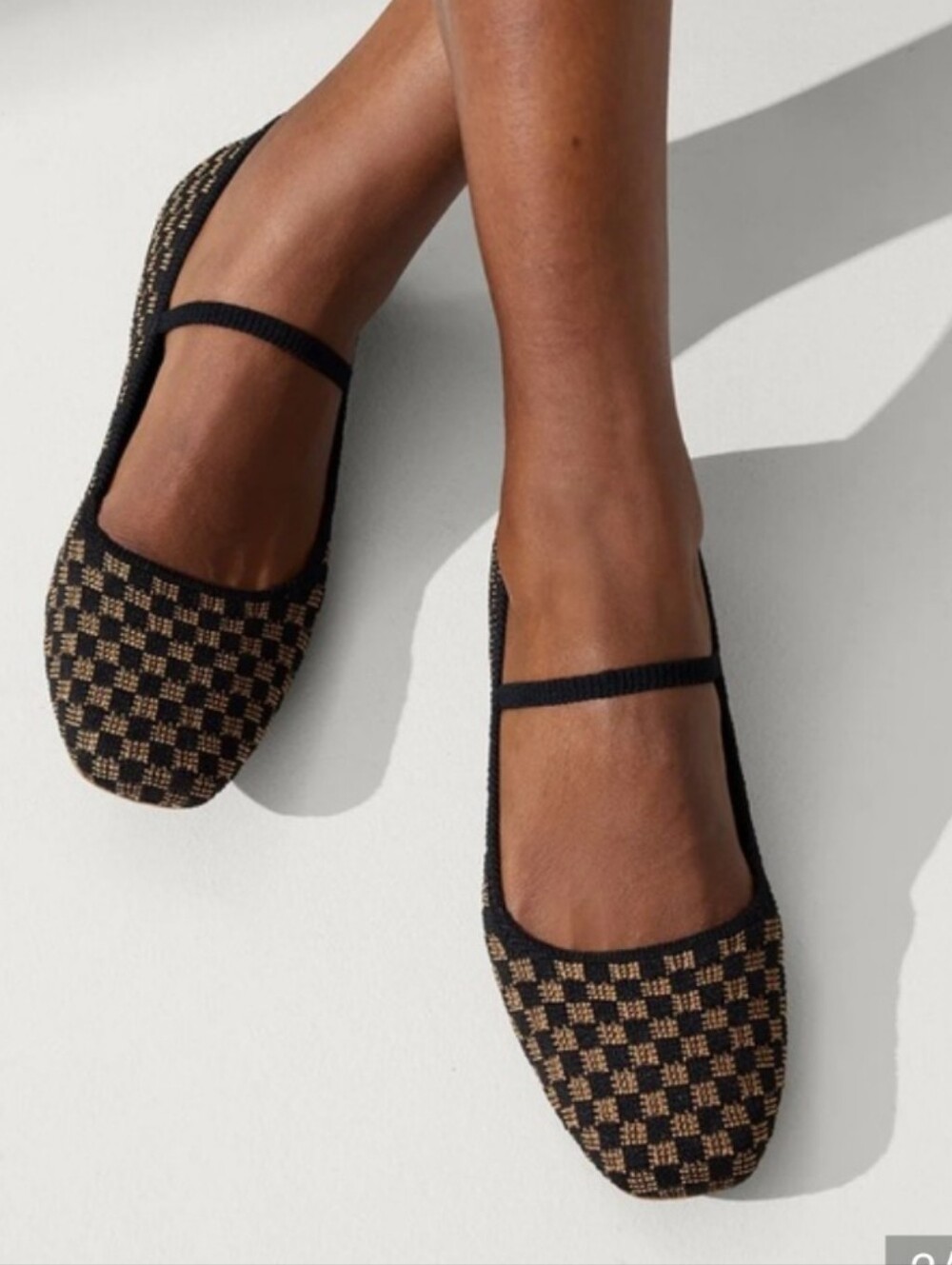 Rothy's Black and Tan Check Mary Jane Flats